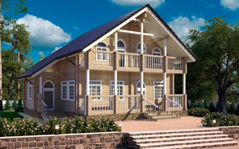 Дом из бруса по проекту "Долгопрудный" 9,5х11 м. + купить проект дома 9х11 м./3D/комплектации+планировки/стоимость строителства